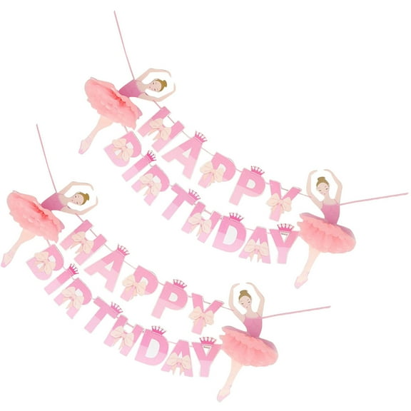 unbranded 2pcs Ballerina Birthday Party Banners Ballet Happy Birthday Banner Ballerina Girl Dancing Bunting Supplies