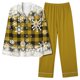 thumbnail image 1 of Puntoco Conjunto De Pijama De Pantalones Y tops Casuales De Manga Larga Con Estampado Navideño Para Mujer (1 top + 1 Pantalón) Conjunto De Solapa De Manga Larga Amarillo L, 1 of 4