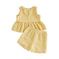 thumbnail image 4 of Toddler Baby Girl 2Pcs Summer Plaid Outfit Sleeveless Ruffle Peplum Tank Top & Shorts Set, 4 of 7