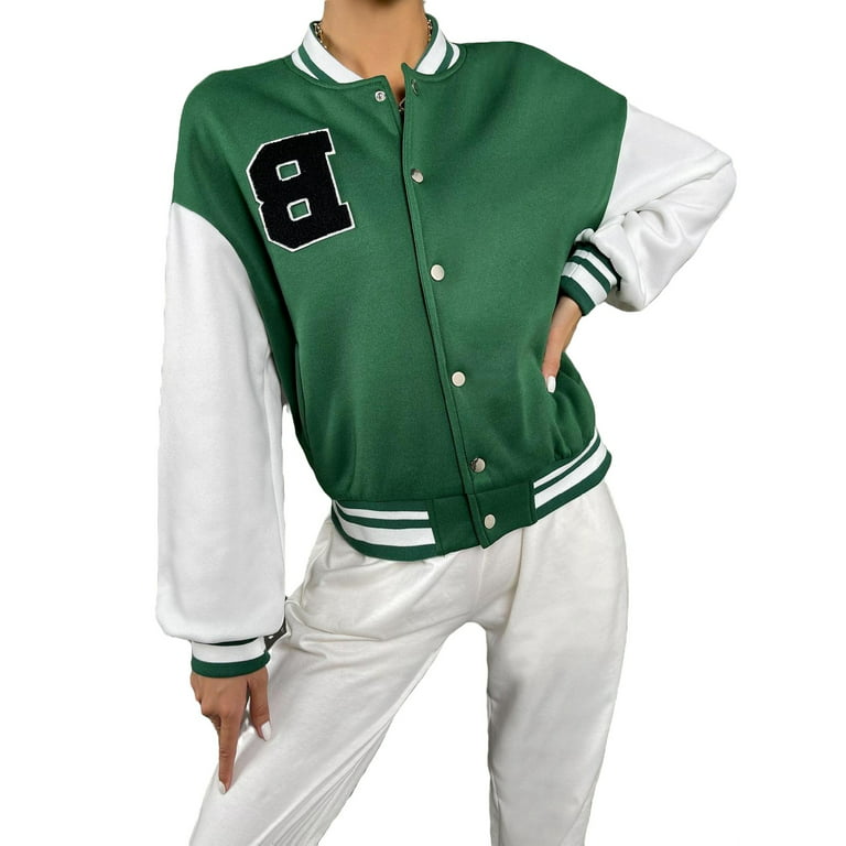 Women's Green & White Letterman Jacket