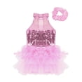 thumbnail image 4 of inlzdz Girls Jazz Latin Dance Costume Sequins Shiny Leotard Dress with Hair Tie Headbands Dancewear Pink 5, 4 of 6