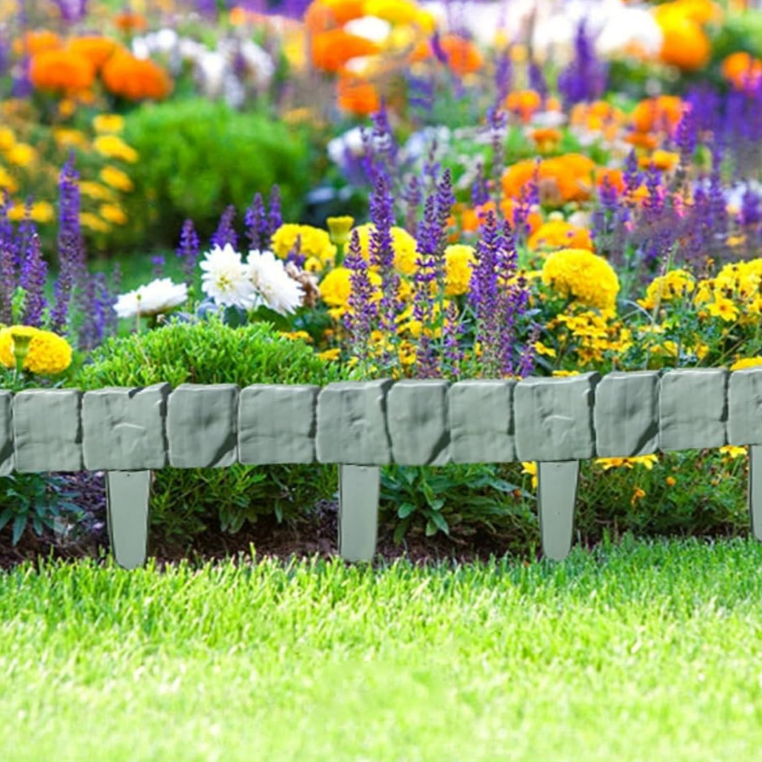 10 Pcs Landscape Edging Border No-Dig Garden Landscape Plastic Flower Bed Edging Borders Stone-Like Textured Garden Border Fencing Edging for DIY Patio Walkways Yard,Gray,Topboutique