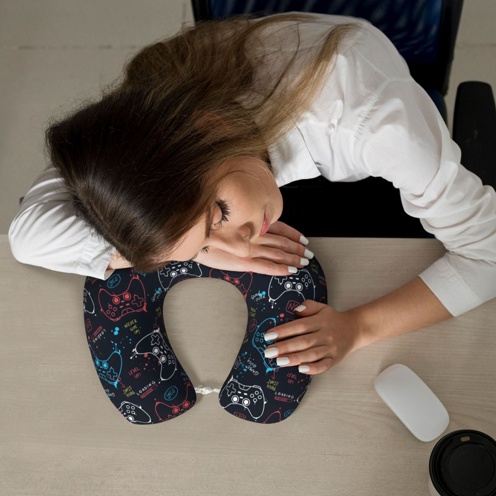 Xecao Joystick Gamepad Print Memory Foam Cervical Neck Pillow Versatile U-Shaped Pillows for Home,Office,Camping,Travelling,Soft Washable Cover