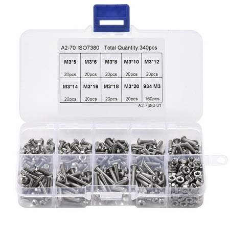 

Yohoo 340 Pcs/ Set M3 Screws With Hex Nuts Bolt Cap Socket 5/6/8/10/12/14/16/18/20mm