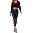 thumbnail image 2 of INSPIRE CHIC Women's Sweaters Knit Velvet Open Front Long Sleeves Shrug Cropped Cardigan XS Burgundy, 2 of 7