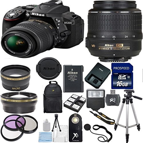 nikon d5300 24 2 mp cmos digital slr with 18 55mm f 3 5 5 6 af s dx vr nikkor zoom lens black lens cap keeper 43x wide angle lens 2 2x
