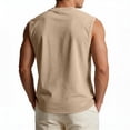 thumbnail image 5 of Domuza Sleeveless Shirts for Men Cotton Workout Tank Tops Muscle Cut Off Shirt Summer Beach Casual Oversized Washed Tee Khaki M, 5 of 6