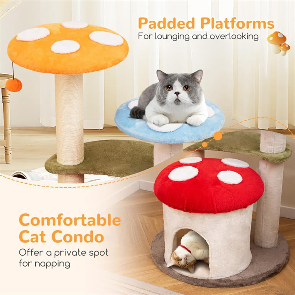 Resenkos Cat Scratching Tower,Cat Tree, 35 Inch Tall Cat Tower with Sisal Scratching Posts Cat Condo and Padded Platforms-Multicolor