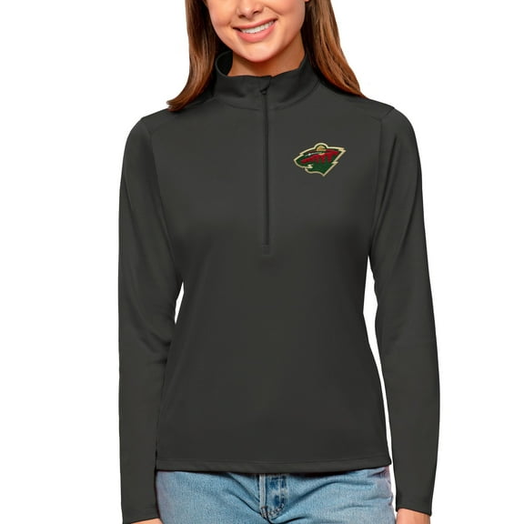 Women's Antigua Charcoal Minnesota Wild Tribute Quarter-Zip Pullover Top