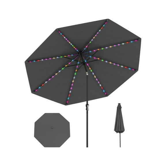 Biotree 10 ft Market Patio Umbrella with Crank and Tilt, 8 Sturdy Ribs, Vented Canopy - Gray for Backyard