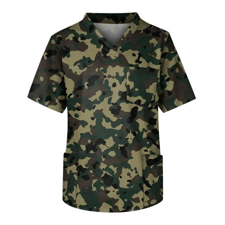 

Alrise Medical Uniforms for Men V Neck Short Sleeve Scrub Tops with Pockets Dark Green 2X-Large