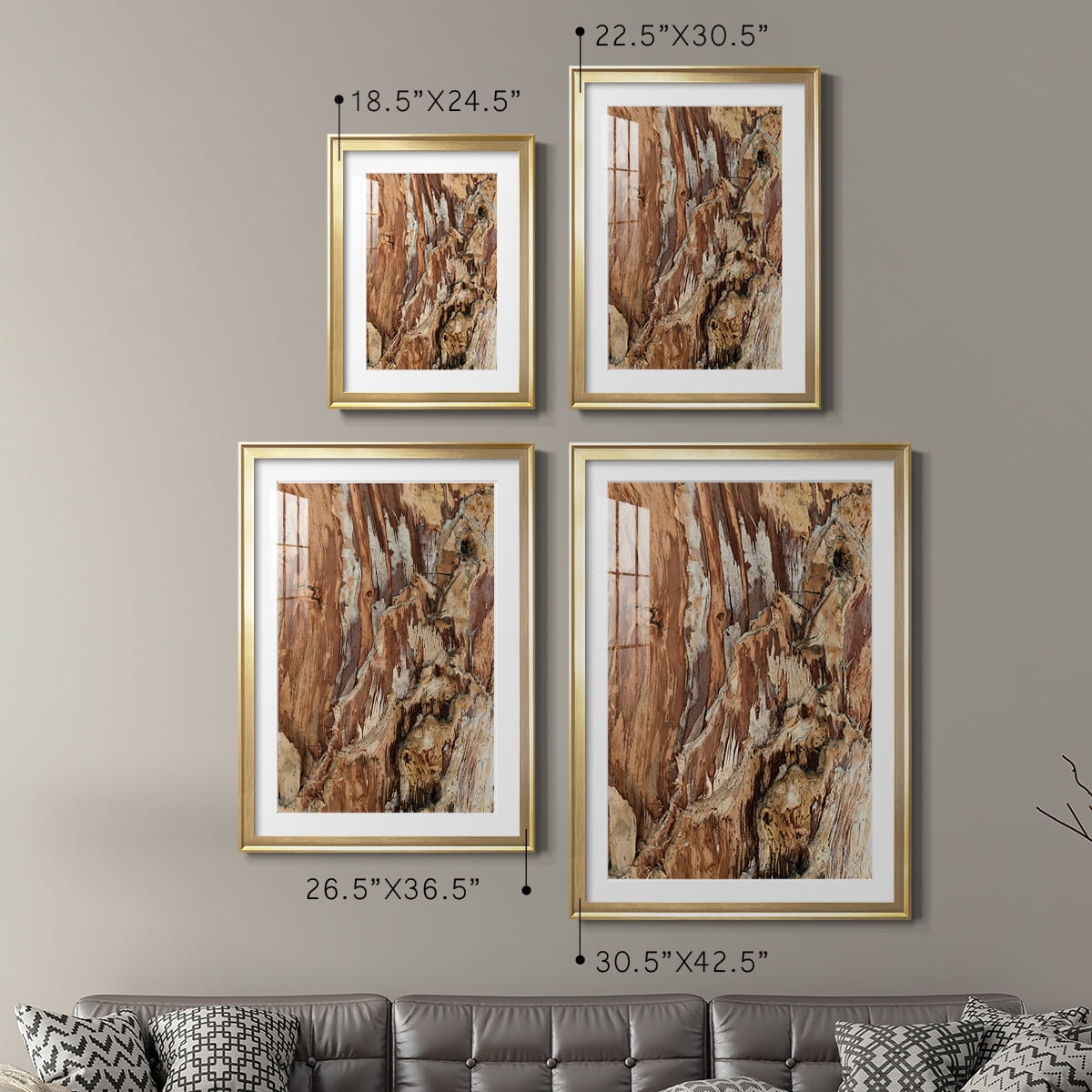 Wexford Home Tree Texture Triptych I Premium Framed Print, 30.5" x 42.5" - Ready to Hang, Gold (Set of 2)