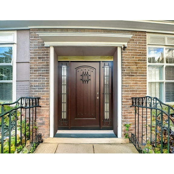 60" x 80" Environment Damage Resistant Polyurethane Composite Exterior Entry House Front Door, Openable Tempered Rain Glass Window, Left-Hand Double Door Inward Swing Dark Walnut FRR-VRR