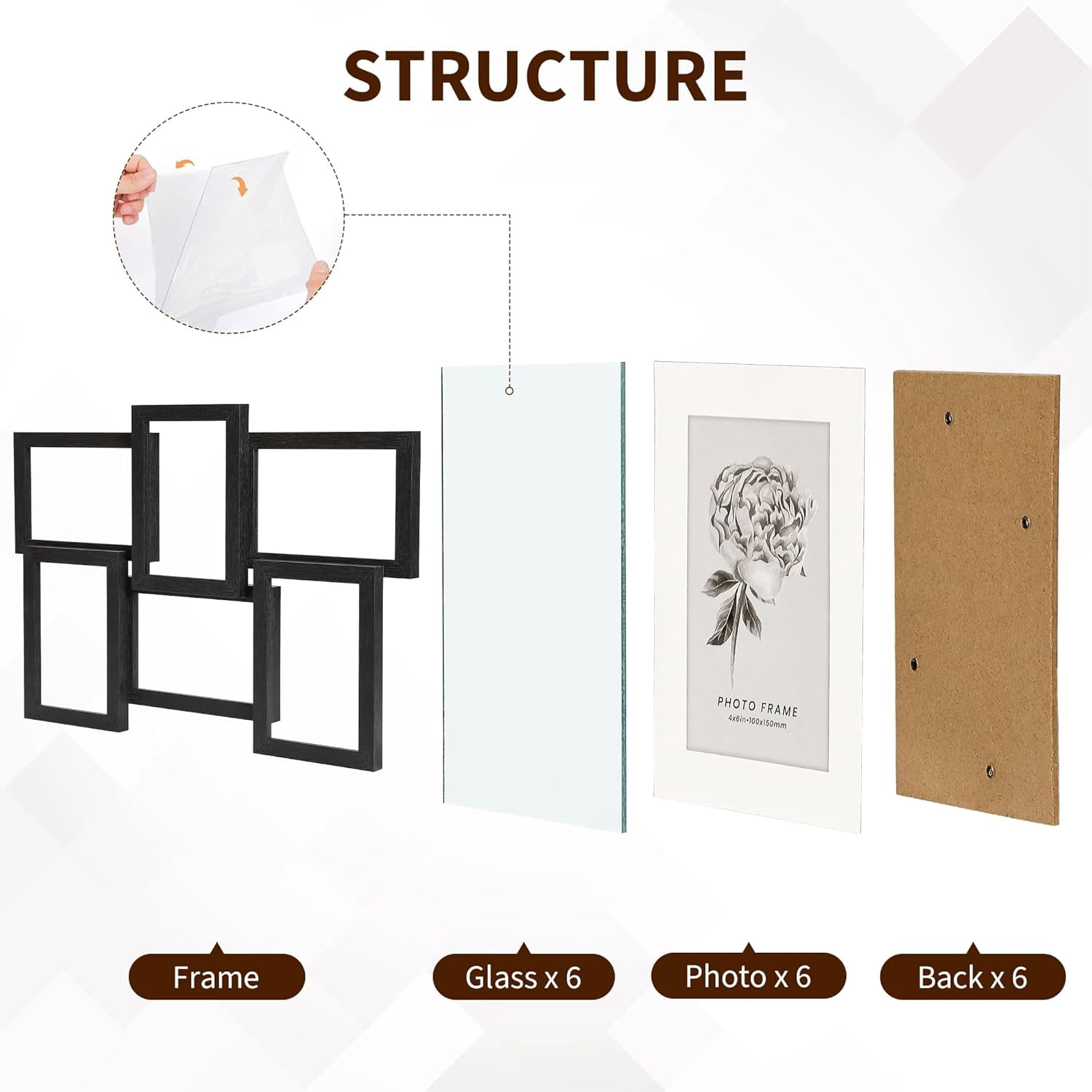 4x6 Collage Picture Frame, 6 Openings Black Photo Frame for Wall Decor or Tabletop, Durable MDF Wood Multi Picture Frame for Family Memories