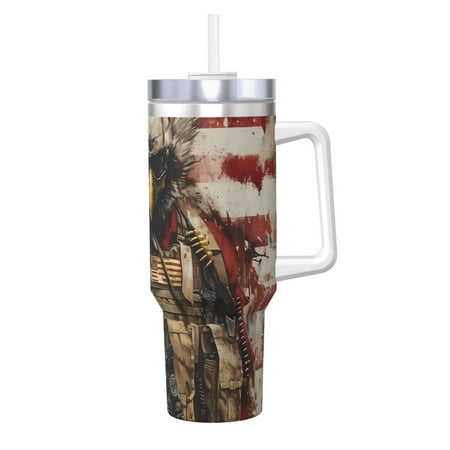 

Uemuo Bald Eagle Soldier Print 40oz Ice Bully With Handle And Straw Stainless Steel Vacuum Insulated Cup And 2 In 1 Straw Lid Insulated Travel Tumbler