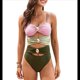 thumbnail image 2 of Traje de Baño de una Pieza para Mujer, con Corte de Color y Bloques de Color, con Aros Dorados y Ribetes. Rosa XXL, 2 of 10