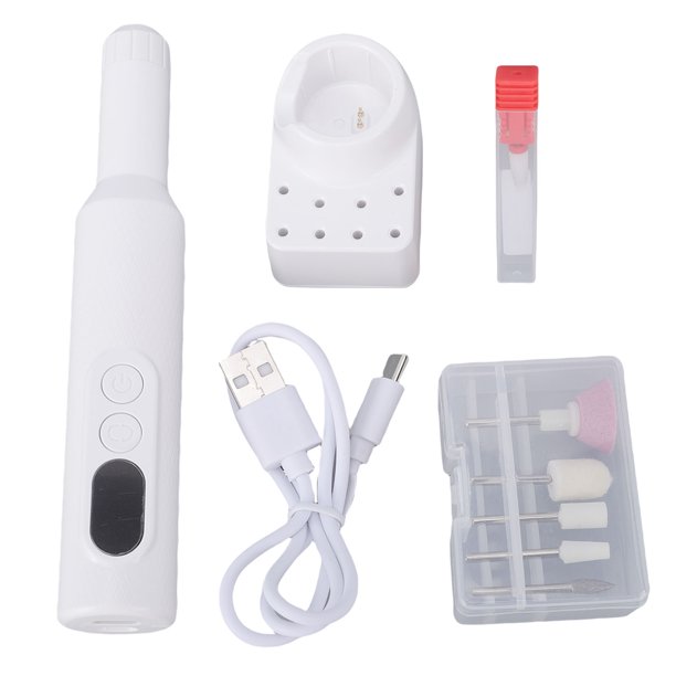 YAHHU Taladro de Uñas Eléctrico Inalámbrico 18000 RPM con Pantalla LED y Kit de Limas Recargables Portátiles para Manicura y Pedicura Profesional en Casa o Salón Color Blanco (20 cm / 7.87 inches)