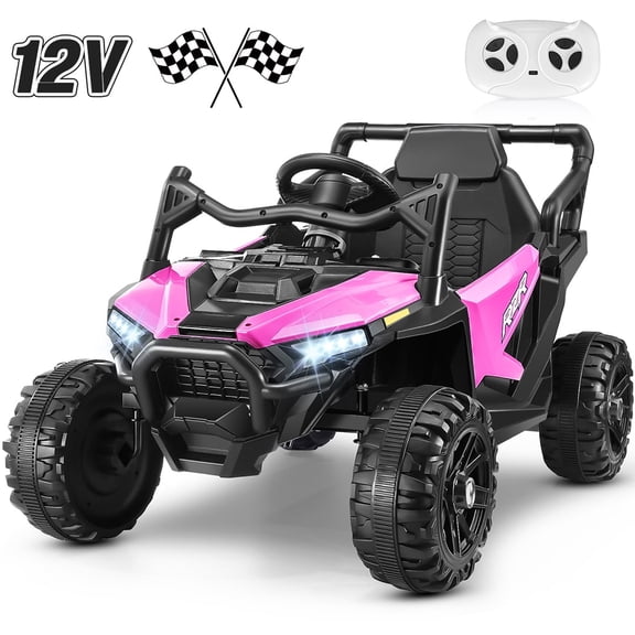 Funcid 12V Ride on Toys with Remote Control, Single Seater Ride on Cars, 200W Electric Car for Kids w/ Bluetooth, Knob Volume Control, Battery Indicator, MP3, Spring Suspension, Pink