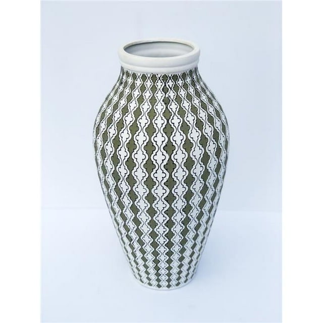 AFD Home 12017008 18 in. Ceramic Madeira Vase, Olive White