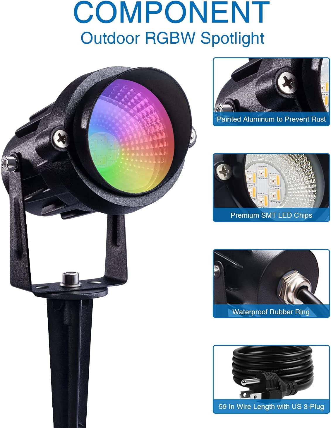 SUNVIE RGBW Christmas Spotlight Outdoor Color Changing LED Landscape Lighting 12W with Remote Control Waterproof for House Garden Decorative, 6 pack