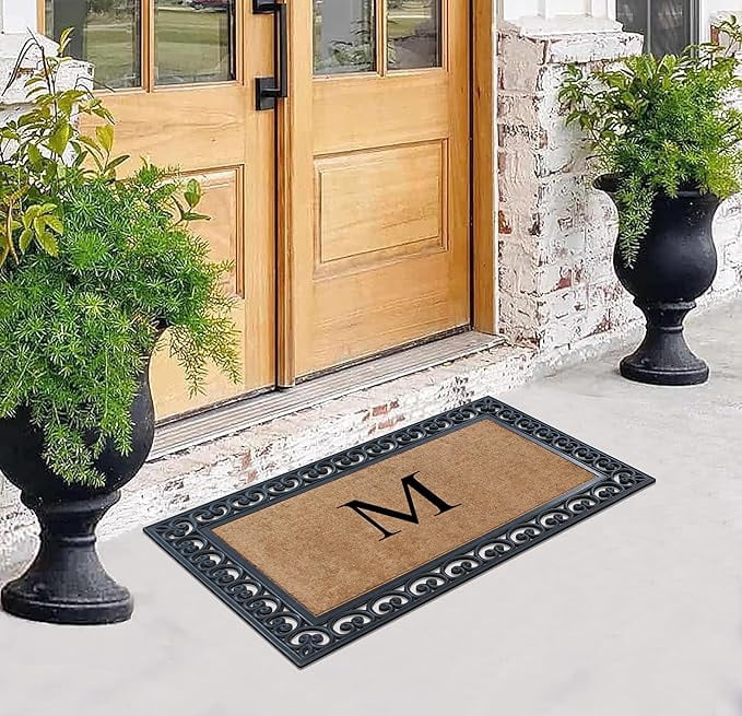 A1HC 30"x48" Natural Coir & Rubber Paisley Monogrammed Door Mat, Heavy-Duty, Low-Profile, Anti-Shed Outdoor Entrance Mat