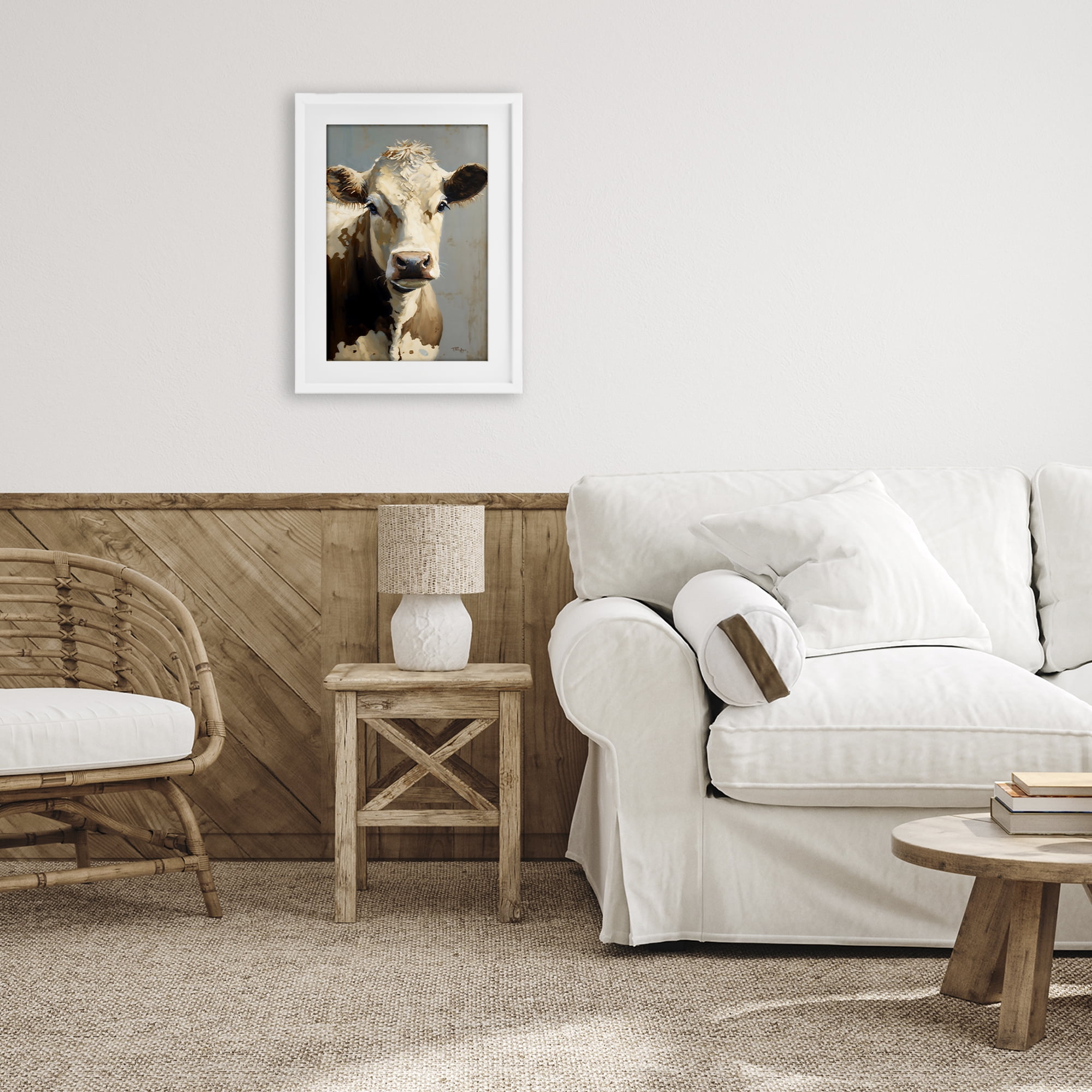 Stupell Industries Farmhouse Cow with Gentle Gaze White Framed Print Under Glass, design by Creative Studio