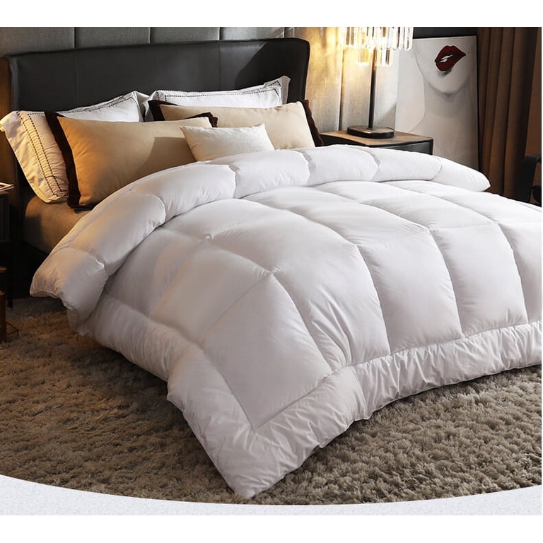 Ultra-Soft Queen Size Wool Comforter - All Season, Breathable, Washable, Noiseless Cotton Shell (White)