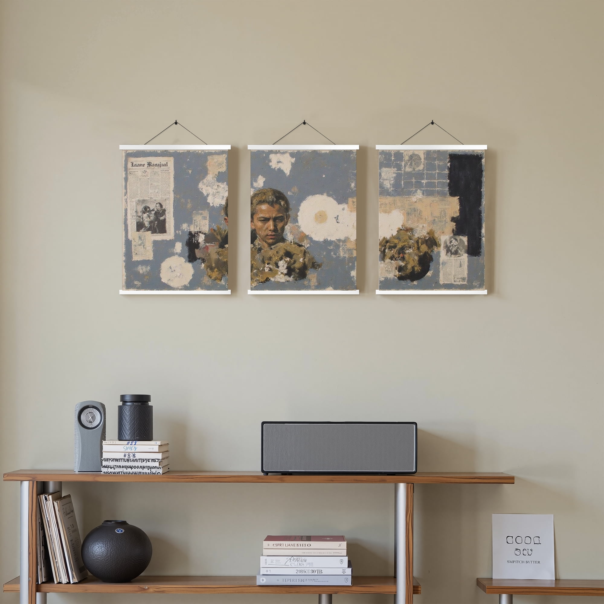 MAYEERTY Modern Abstract Wall Art Painting, Living Room Decor, White Hanging Rod Frame, 15.7"x11.8"