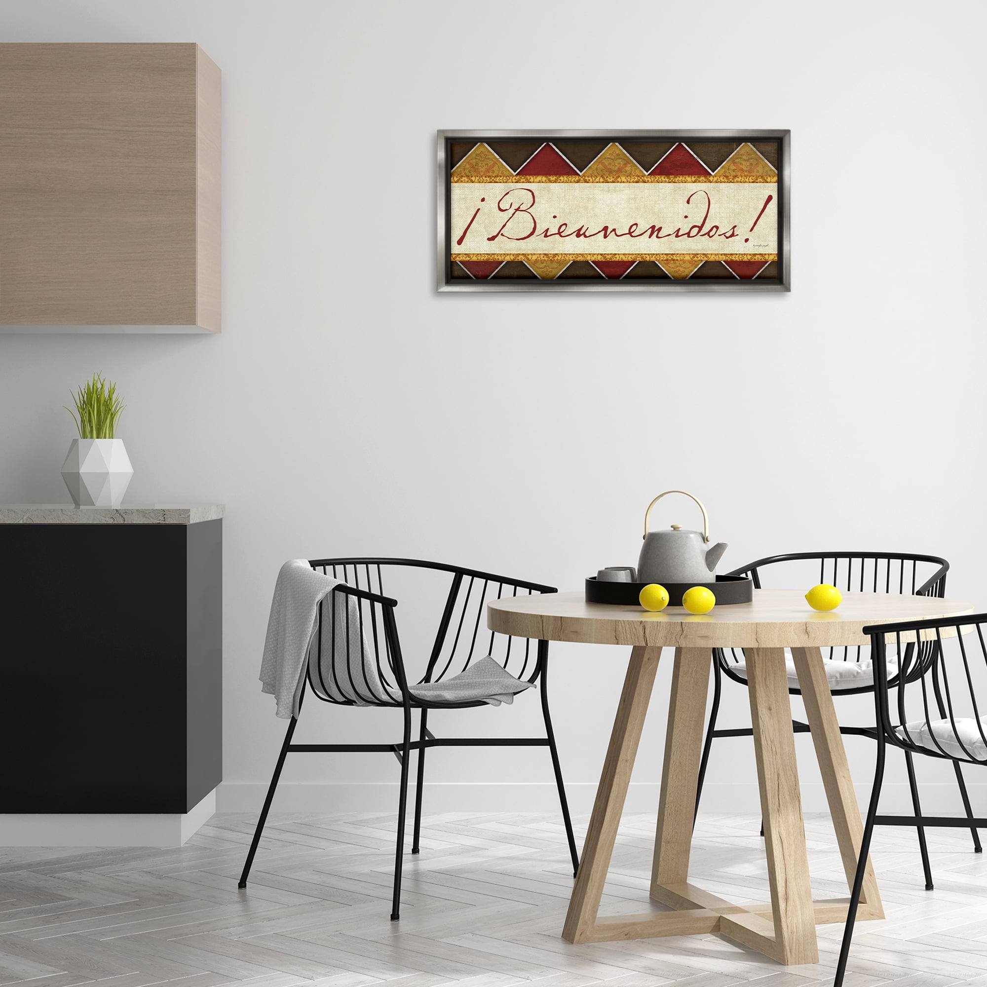 Stupell Industries Bienvenidos Patrón Tradicional Signs and Rules Painting Gray Floater Framed Art Print Wall Art, 31 x 14