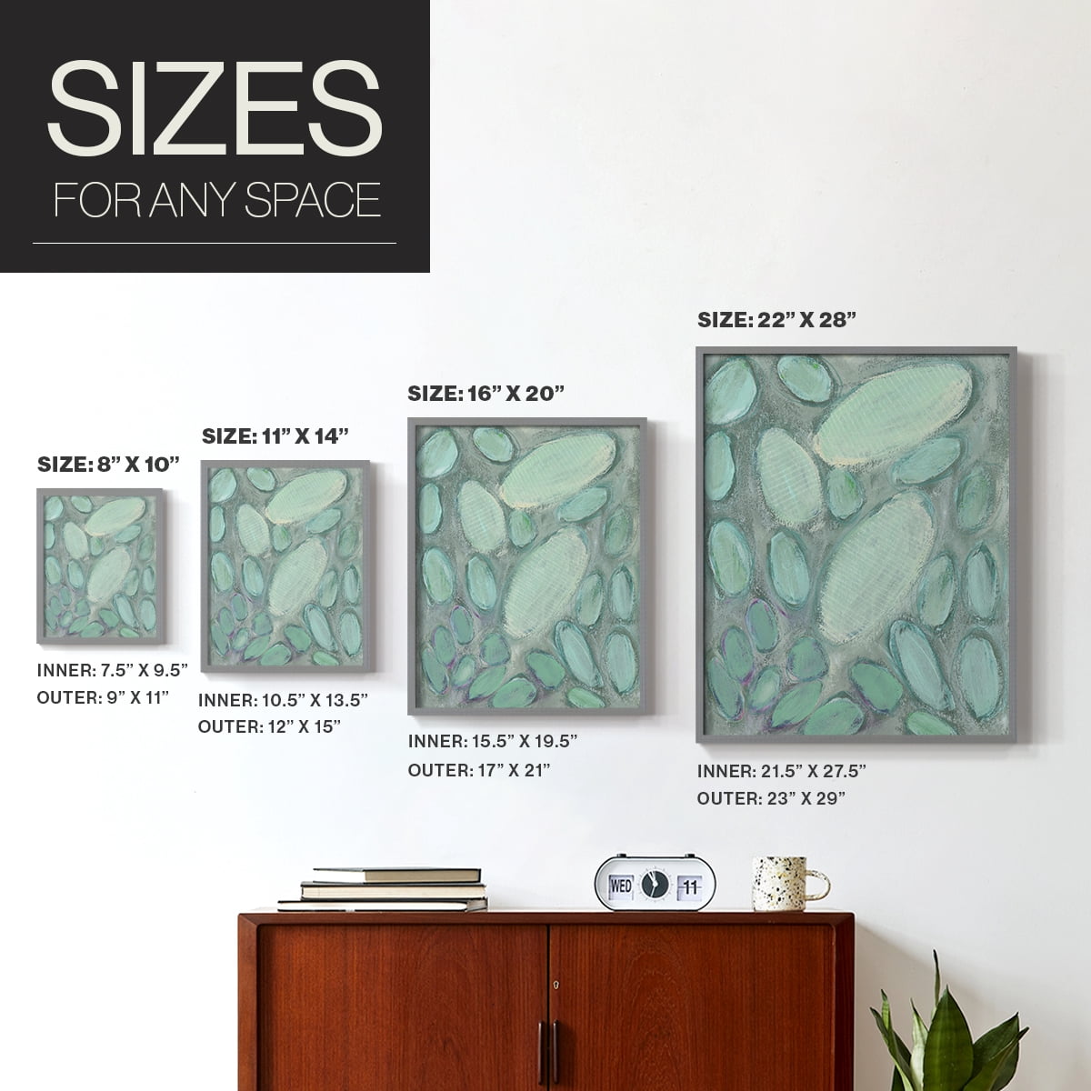 Blue Orbs II Framed Print in Gray Solid Wood Framed Print No Nail Hanging