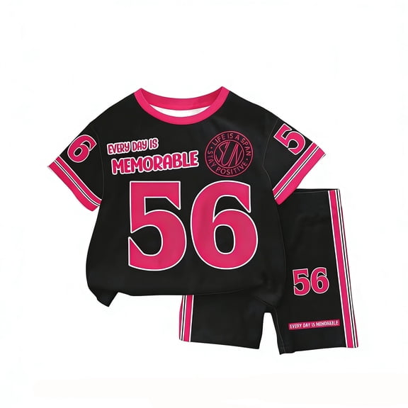 Kids Girl Outfits Girls Letter Print Short Sleeve Crew Neck T Shirt and Shorts Set Digital Graphic Combo for Everyday Play Black 9 Years-10 Years