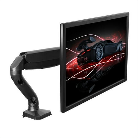 UPC: 0712038309924 | Single Computer Monitor Arm with 2 USB Ports adjustable height universal mount lcd holder sit stand-up standing desk accessory organizer one screen swivel pan tilt screens black