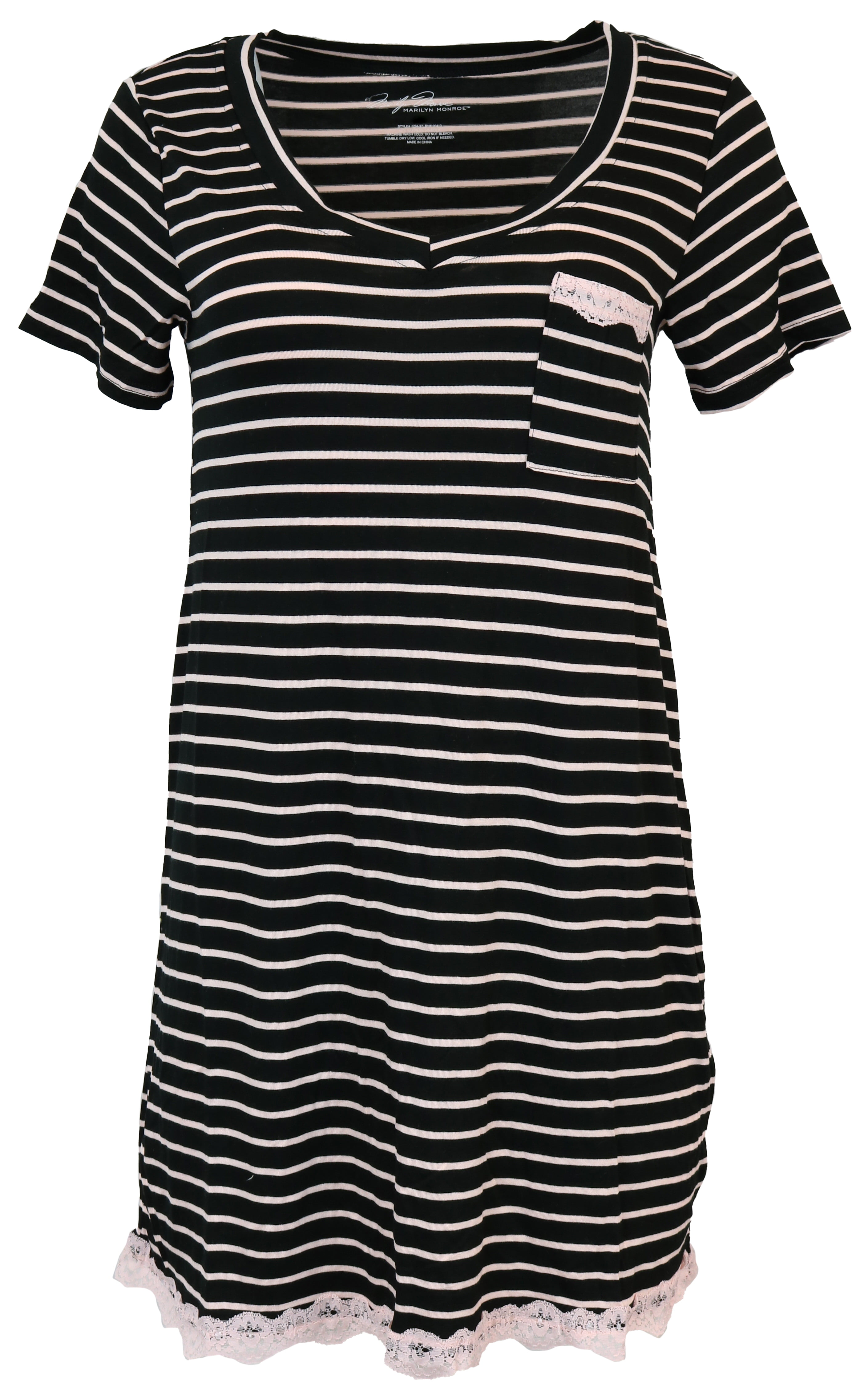 S, Grey White Stripe Marilyn Monroe Intimates Women's Short Sleeve Nightgown 