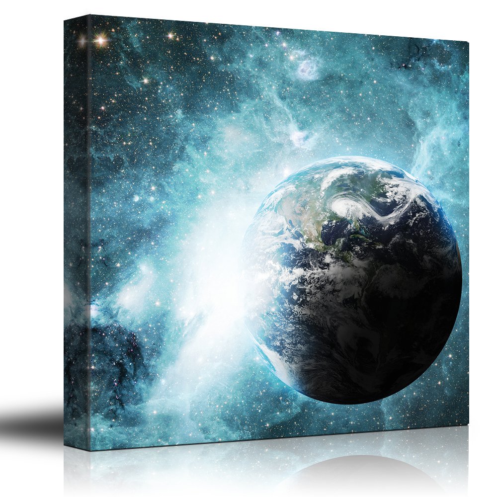 Wall26 Earth on a Starry Teal Galaxy Canvas Art Home Decor