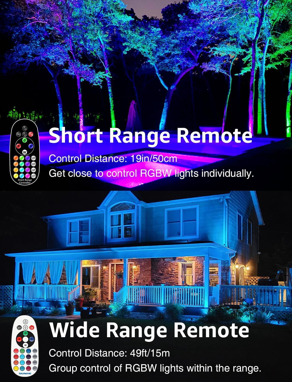 SUNVIE RGBW Christmas Spotlight Outdoor Color Changing LED Landscape Lighting 12W with Remote Control Waterproof for House Garden Decorative, 6 pack
