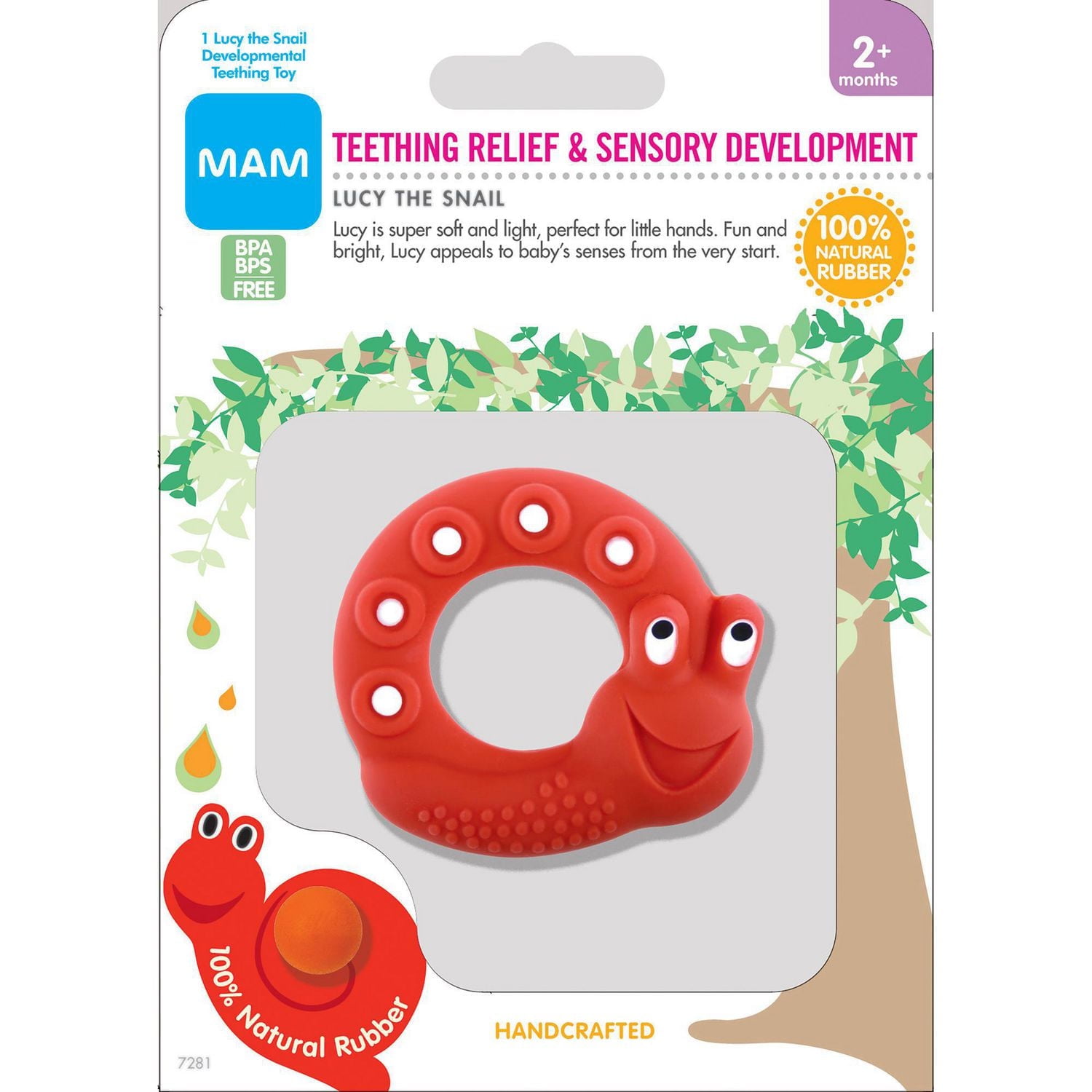 MAM Friends Lucy the Snail 100% Natural Rubber Developmental Teething Toy, 2+ Months, 1-Count, Unisex