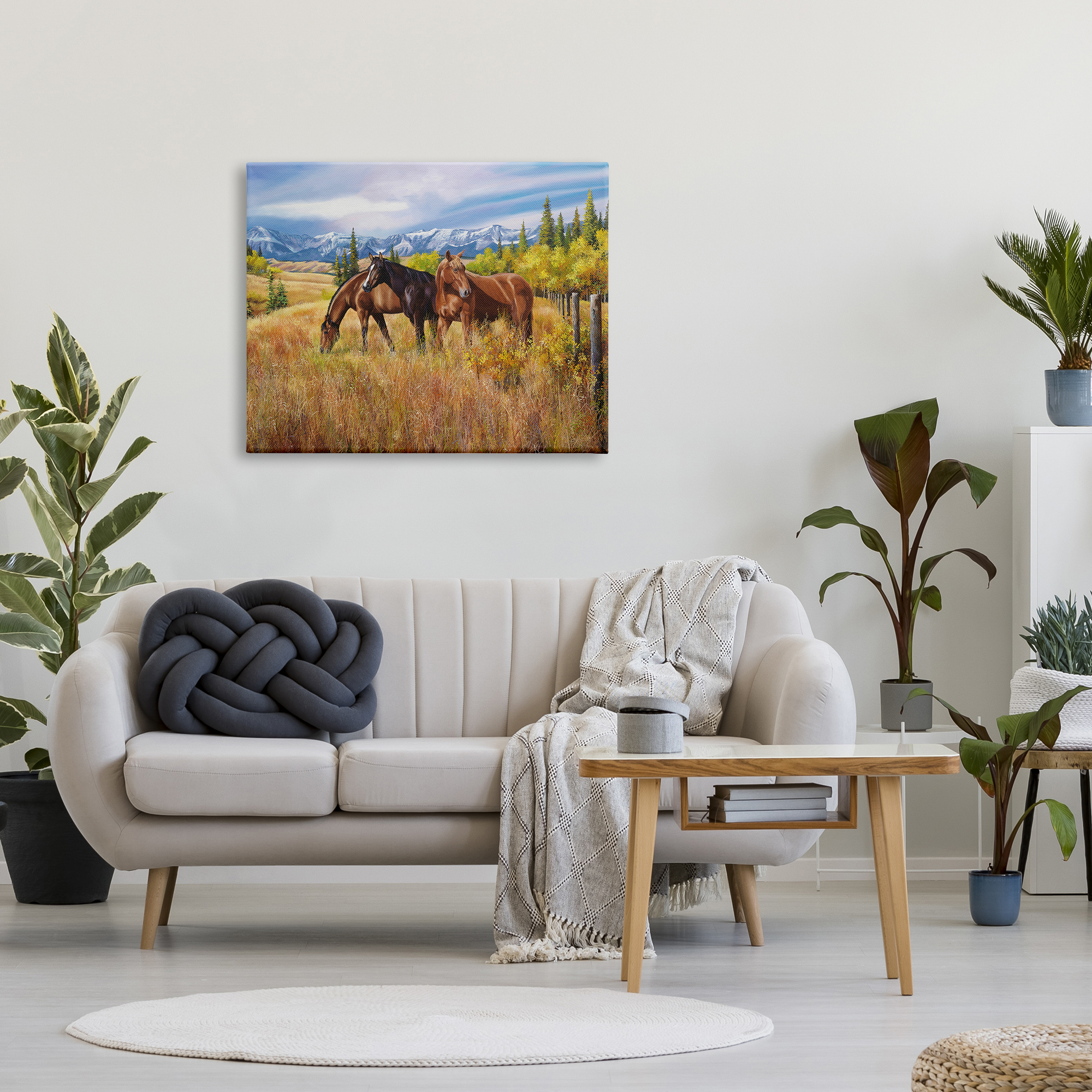 Stupell Industries Horses in Country Pasture Animals & Insects Painting Gallery Wrapped Canvas Print Wall Art, 40 x 30