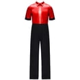 thumbnail image 1 of YiZYiF Justaucorps Complet pour Garçons Combinaison à Manches Courtes Tenue de Danse Jazz Métallique Extensible Rouge 16, 1 of 5