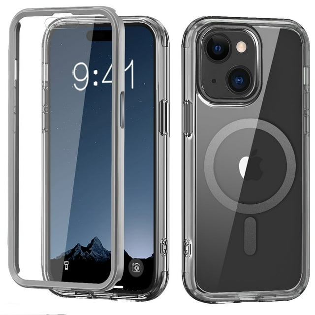 PGYmaoyi Full Body Magnetic Case for iPhone 15,Built-in Front Screen Protector 360 Protection Compatible with Mag Safe Transparent Clear Shockproof Cover for iPhone 15,Lightpurple