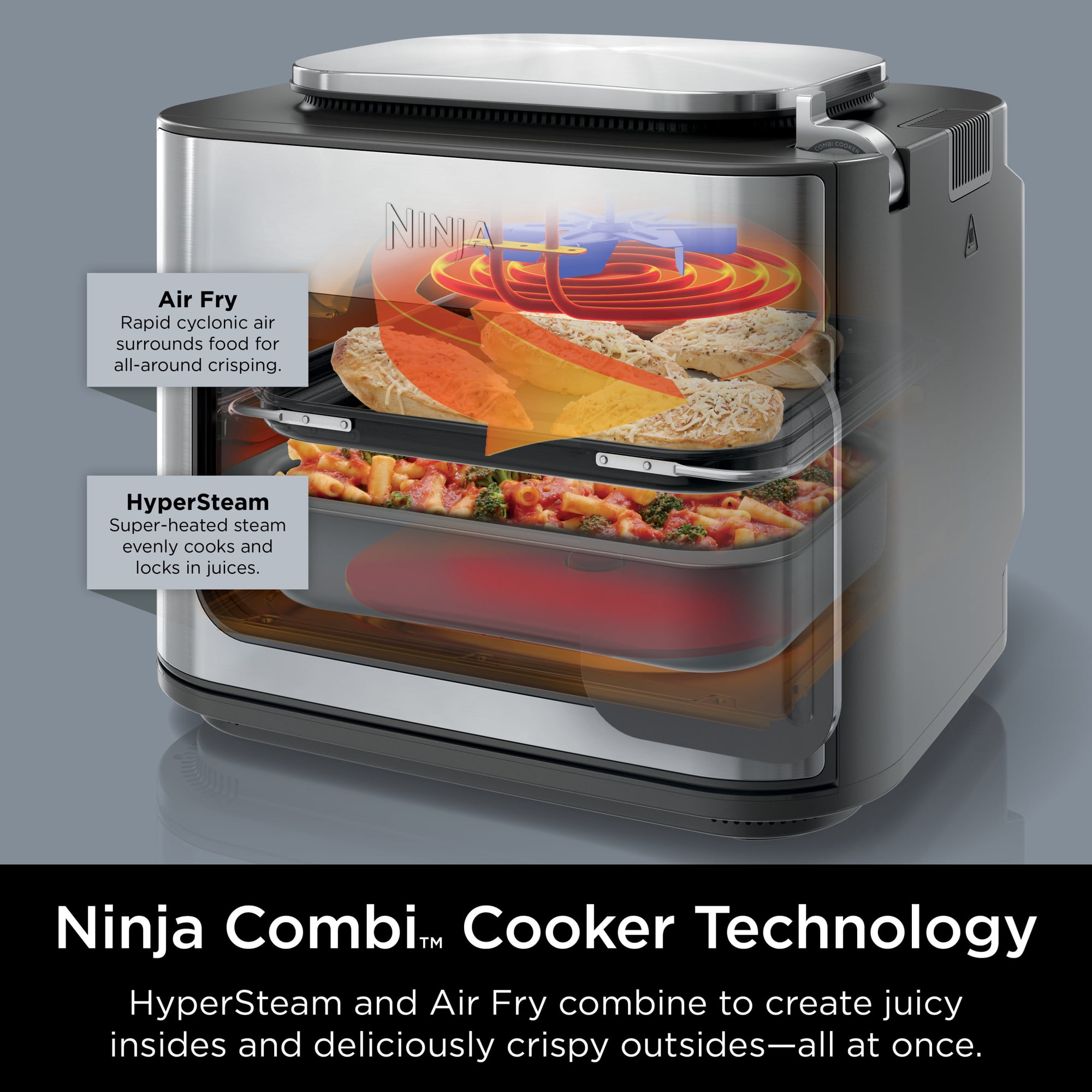 Ninja Combi All-in-One Multicooker, Oven, & Air Fryer, 14-in-1 Functions, Combi Cooker + Air Fry, Bake, Roast, Slow Cook and More, 3 Accessories, Stainless Steel
