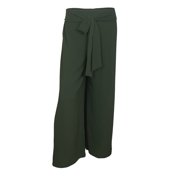 eVogues Plus size Chiffon Long Gaucho Chiffon Pants Olive