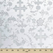 Metallic Church Cross Brocade Fabric 60" Wide 100% Polyester Sold By The Yard Many Colors (White / Silver)