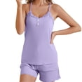 thumbnail image 2 of Womens Pajama Sets Ribbed Knit Sleepwear Set 2 Piece Lace Button Shorts Pj Set Comfy Loungewear Pajamas Sets, 2 of 6