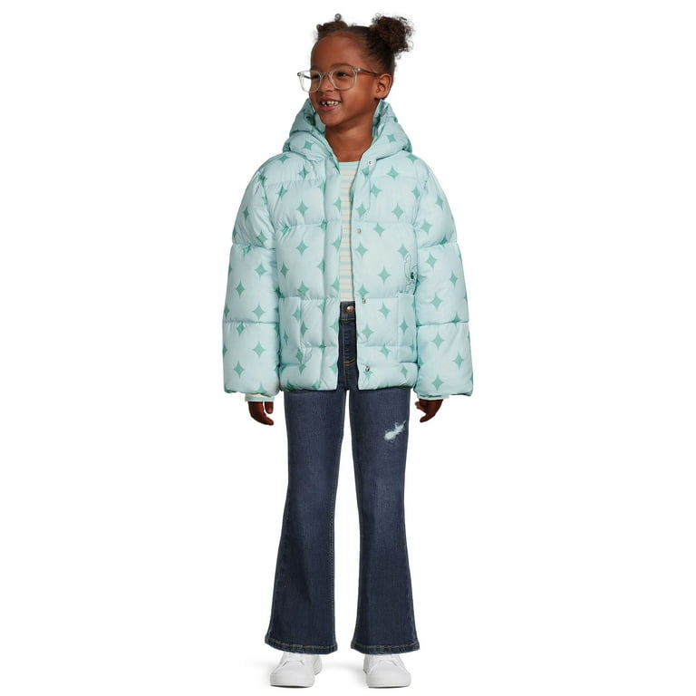 Lilo & Stitch Girls Hooded Puffer Coat with Patch Pockets, Sizes 4-12 