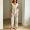 thumbnail image 5 of NominalSnug Women's Pajamas Sets Striped Short-Sleeve Top Wide Leg Pants with Pockets Loungewear Pjs Set, 5 of 8