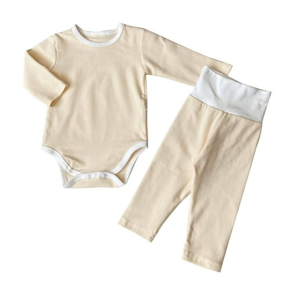 Mikilon Baby Girl Clothes Newborn Romper Long Sleeve Infant Outfits 2Pcs Solid Color Tops Pants