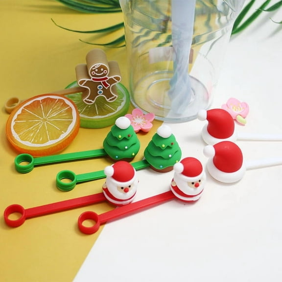 TABLZONE 6-Pack Silicone Christmas Straw Toppers Cute Holiday Drink Accessories Universal Fit for Tumblers and Cups