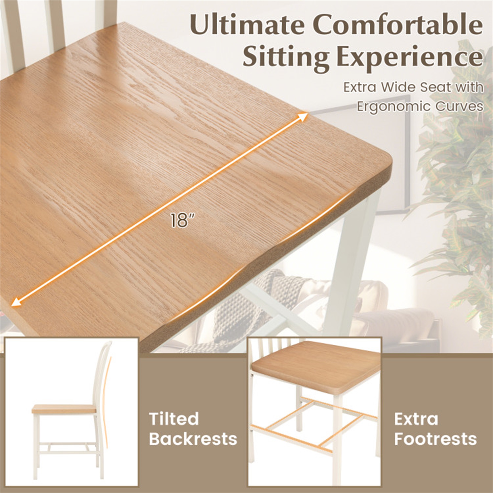 Demi Bonn Set of 2 Armless Spindle Back Dining Chair with Ergonomic Seat for Kitchen Dining Room, White