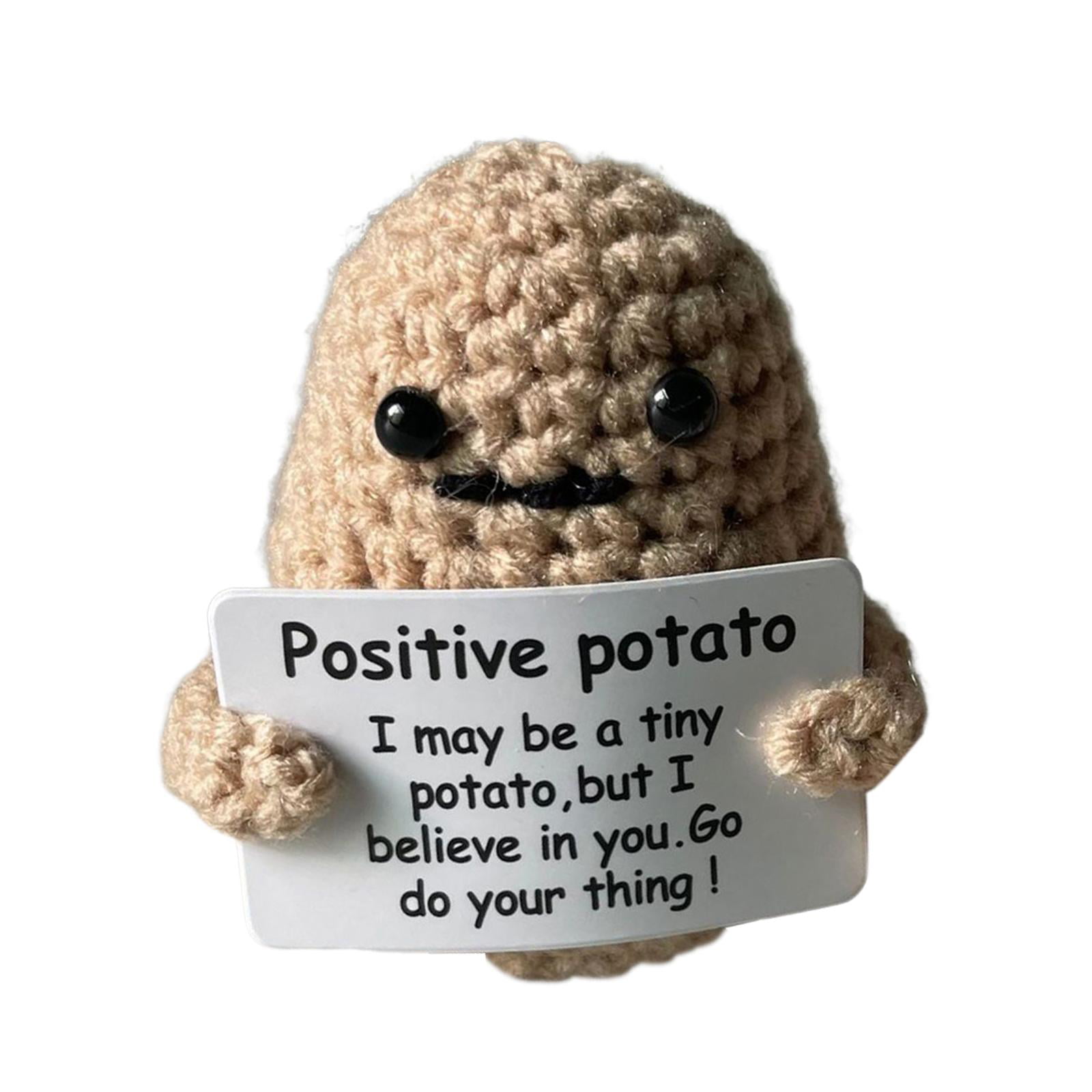 Positive Potato, 3 inch Mini Funny Knitted Wool Potato Toy with Blue Hat