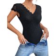 thumbnail image 2 of hirigin Women Slim One Piece Bodysuit, Lace Flower Jacquard Flying Sleeve Deep V-neck Jumpsuit for Party Club, 2 of 7